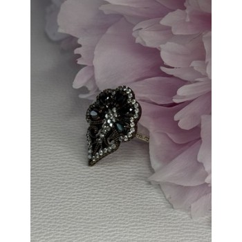 925 Sterling Silver Sapphire & CZ Ring Size 7.5