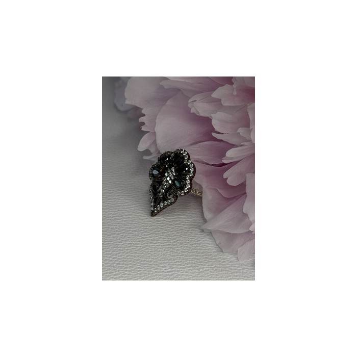 925 Sterling Silver Sapphire & CZ Ring Size 7.5