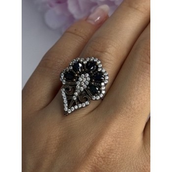 925 Sterling Silver Sapphire & CZ Ring Size 7.5