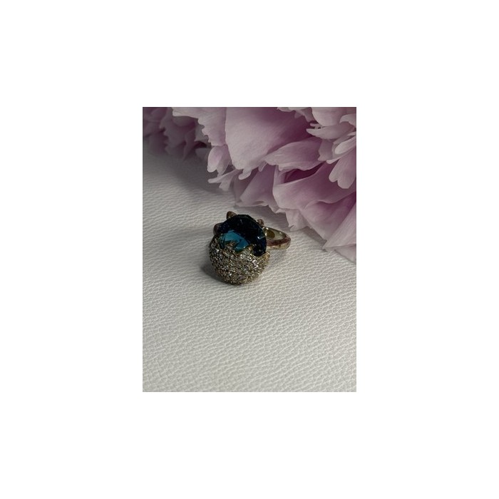 925 Sterling Silver Blue Crystal & CZ Ring Size 8
