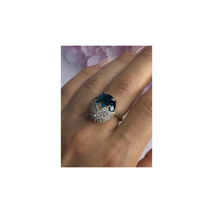 925 Sterling Silver Blue Crystal & CZ Ring Size 8