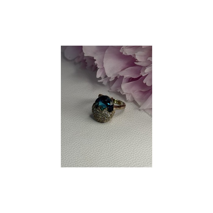 925 Sterling Silver Blue Crystal & CZ Ring Size 8