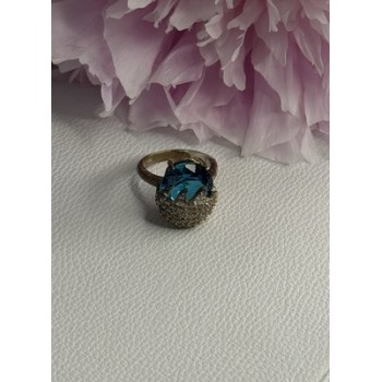 925 Sterling Silver Blue Crystal & CZ Ring Size 8