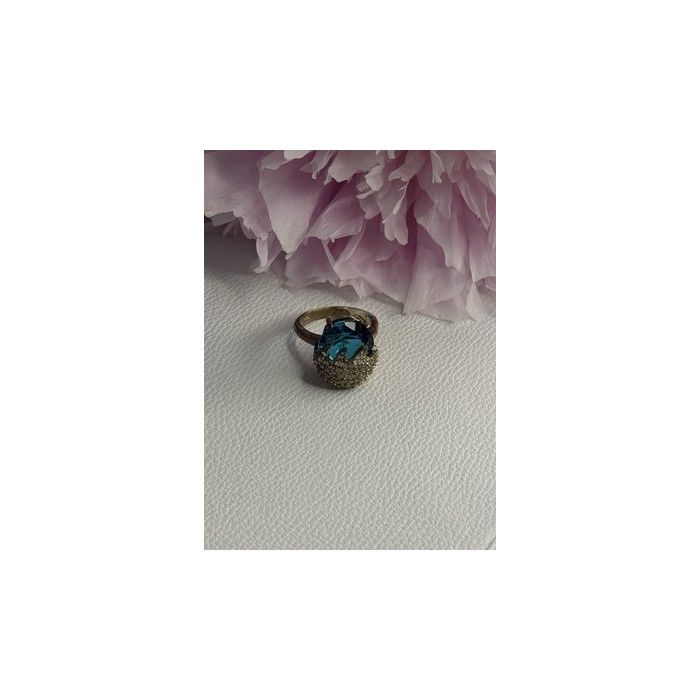 925 Sterling Silver Blue Crystal & CZ Ring Size 8
