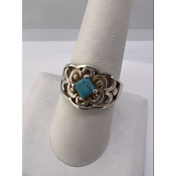 925 Sterling Silver Turquoise Ring Size 8.5