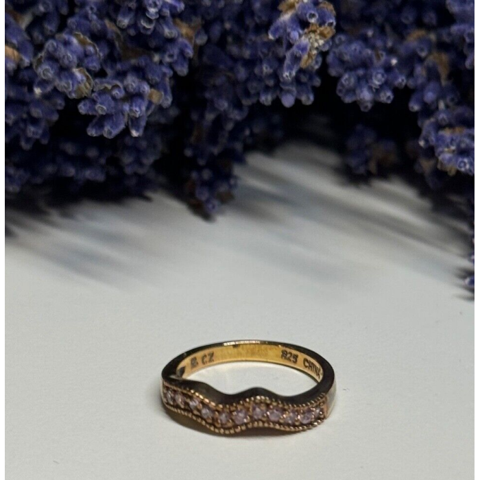 925 Sterling Silver Gold Plated Pink CZ Ring Size 6