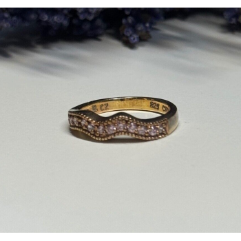 925 Sterling Silver Gold Plated Pink CZ Ring Size 6