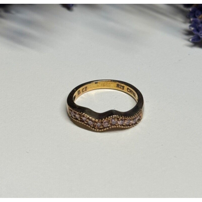 925 Sterling Silver Gold Plated Pink CZ Ring Size 6