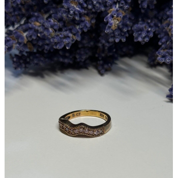 925 Sterling Silver Gold Plated Pink CZ Ring Size 6