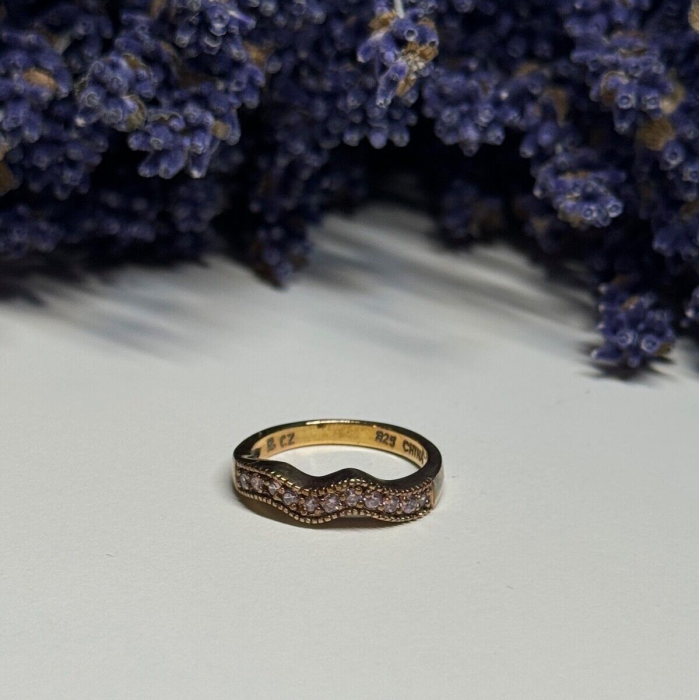 925 Sterling Silver Gold Plated Pink CZ Ring Size 6