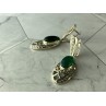 VINTAGE 925 STERLING SILVER GREEN AGATE & CZ EARRINGS