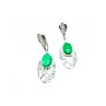 VINTAGE 925 STERLING SILVER GREEN AGATE & CZ EARRINGS