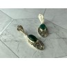 VINTAGE 925 STERLING SILVER GREEN AGATE & CZ EARRINGS