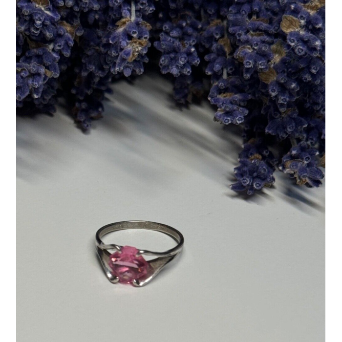 925 Sterling Silver Pink Topaz Ring Size 5