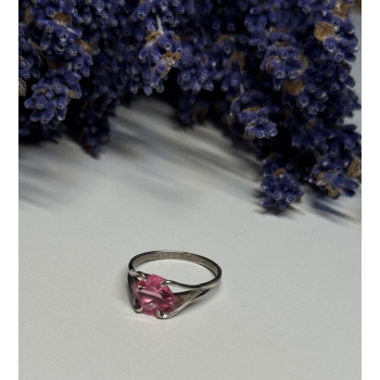 925 Sterling Silver Pink Topaz Ring Size 5