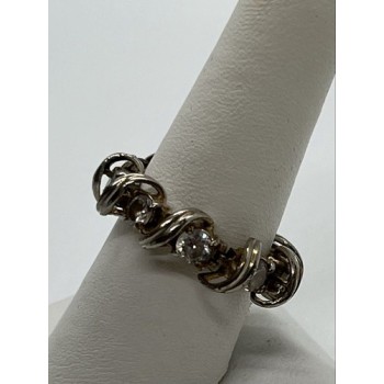 925 Sterling Silver & Twisted Wire & CZ Ring Size 8.5