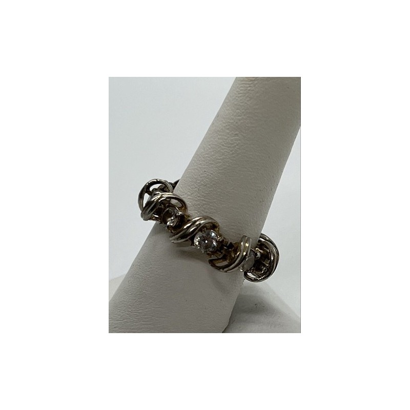 925 Sterling Silver & Twisted Wire & CZ Ring Size 8.5