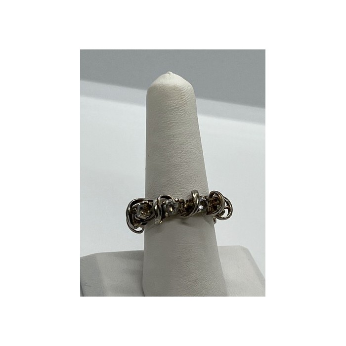 925 Sterling Silver & Twisted Wire & CZ Ring Size 8.5