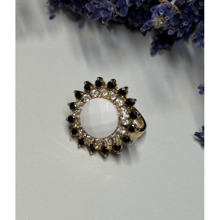 925 STERLING SILVER AGATE, WHITE & BLUE SAPPHIRE RING  SIZE 7