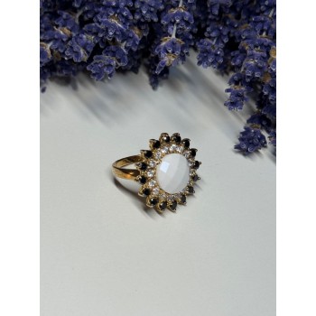 925 STERLING SILVER AGATE, WHITE & BLUE SAPPHIRE RING  SIZE 7