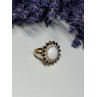 925 STERLING SILVER AGATE, WHITE & BLUE SAPPHIRE RING  SIZE 7