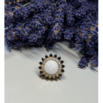 925 STERLING SILVER AGATE, WHITE & BLUE SAPPHIRE RING  SIZE 7