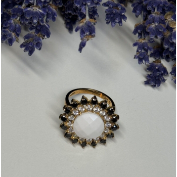 925 STERLING SILVER AGATE, WHITE & BLUE SAPPHIRE RING  SIZE 7