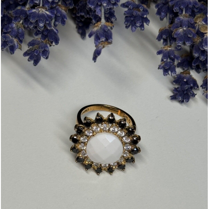 925 STERLING SILVER AGATE, WHITE & BLUE SAPPHIRE RING  SIZE 7