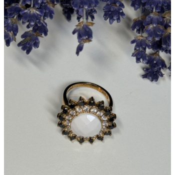 925 STERLING SILVER AGATE, WHITE & BLUE SAPPHIRE RING  SIZE 7