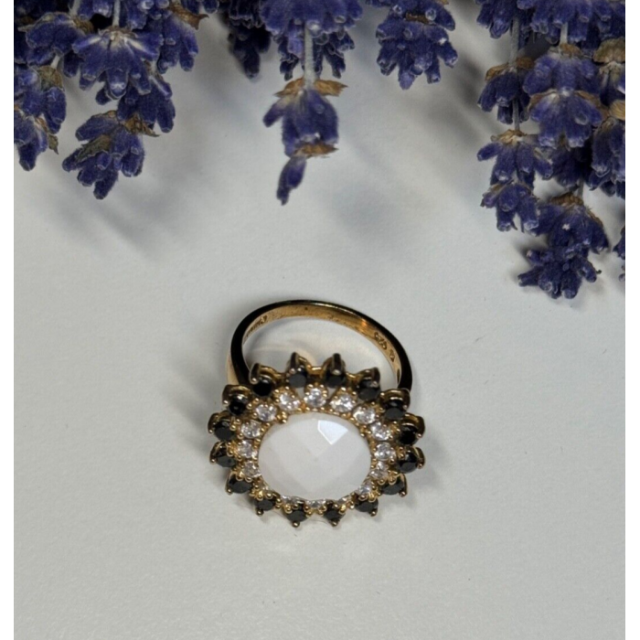 925 STERLING SILVER AGATE, WHITE & BLUE SAPPHIRE RING  SIZE 7