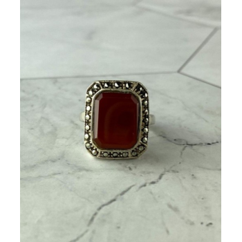 Vintage 925 Sterling Silver Agate & Marcasites Ring Size 7