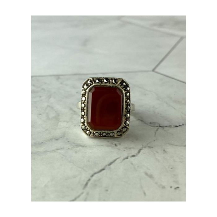 Vintage 925 Sterling Silver Agate & Marcasites Ring Size 7