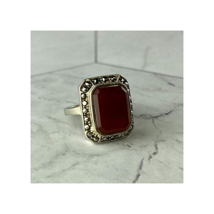 Vintage 925 Sterling Silver Agate & Marcasites Ring Size 7
