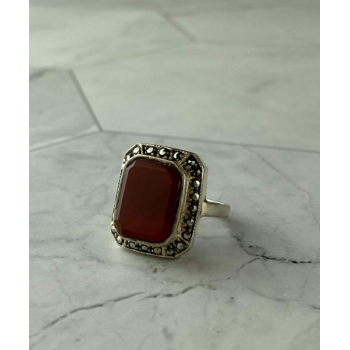 Vintage 925 Sterling Silver Agate & Marcasites Ring Size 7