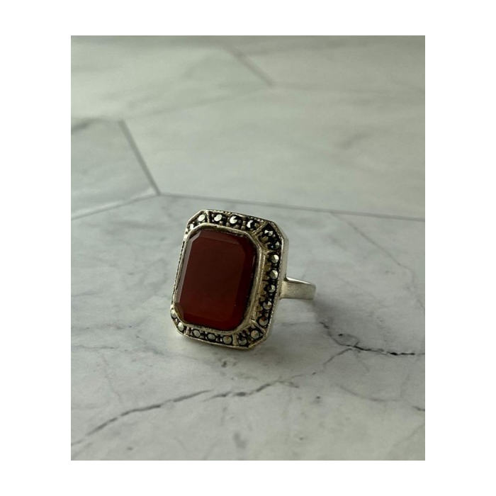 Vintage 925 Sterling Silver Agate & Marcasites Ring Size 7