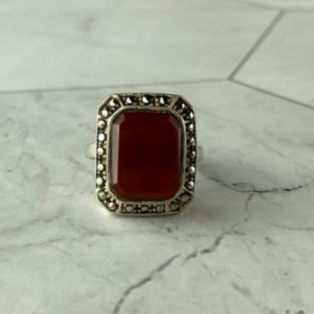 Vintage 925 Sterling Silver Agate & Marcasites Ring Size 7