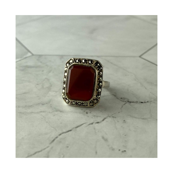 Vintage 925 Sterling Silver Agate & Marcasites Ring Size 7
