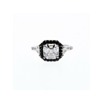 925 Sterling Silver CZ & Black Spinel Ring Size 6.5