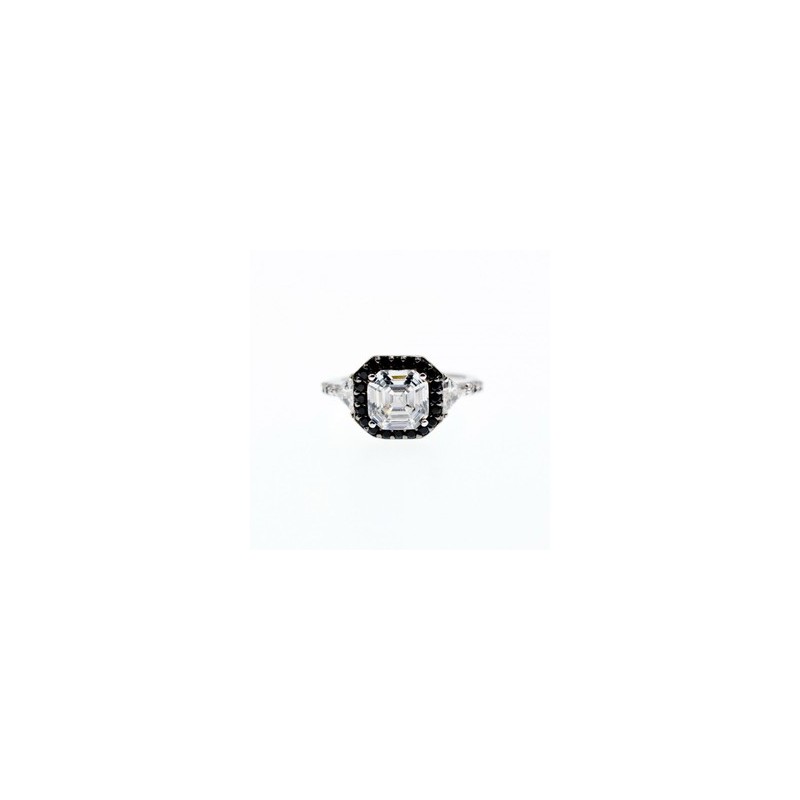 925 Sterling Silver CZ & Black Spinel Ring Size 6.5