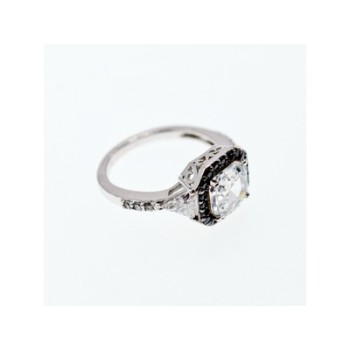 925 Sterling Silver CZ & Black Spinel Ring Size 6.5