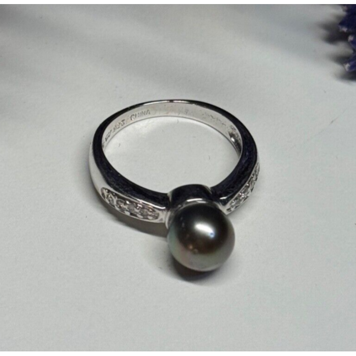 925 STERLING SILVER PEARL & BERYL RING SIZE 5.5