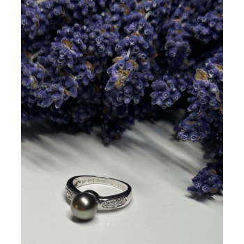 925 STERLING SILVER PEARL & BERYL RING SIZE 5.5