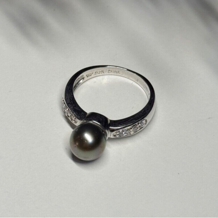 925 STERLING SILVER PEARL & BERYL RING SIZE 5.5