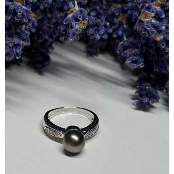 925 STERLING SILVER PEARL & BERYL RING SIZE 5.5