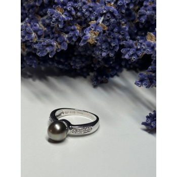 925 STERLING SILVER PEARL & BERYL RING SIZE 5.5