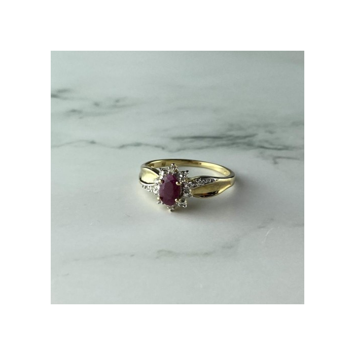 925 Sterling Silver Gold Plated Ruby & Diamonds Ring Size 6.5