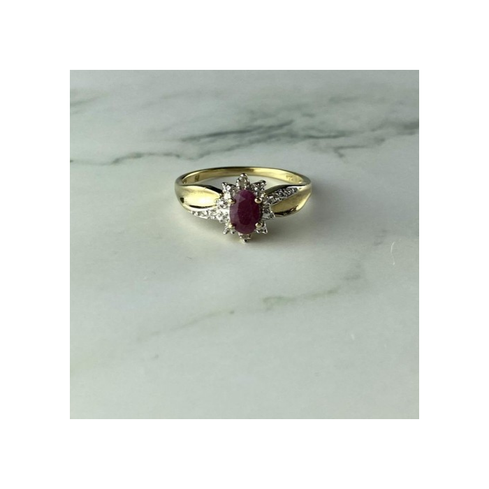 925 Sterling Silver Gold Plated Ruby & Diamonds Ring Size 6.5