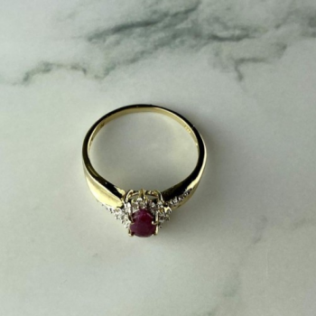 925 Sterling Silver Gold Plated Ruby & Diamonds Ring Size 6.5