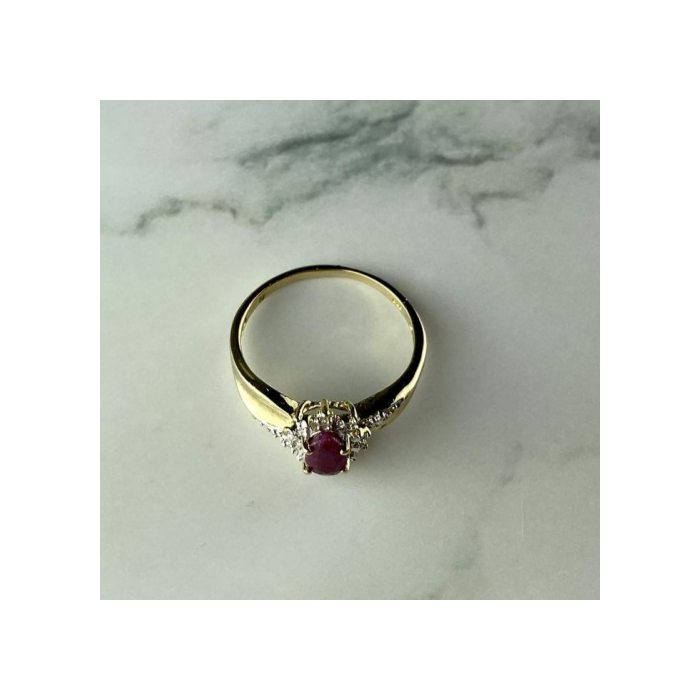 925 Sterling Silver Gold Plated Ruby & Diamonds Ring Size 6.5
