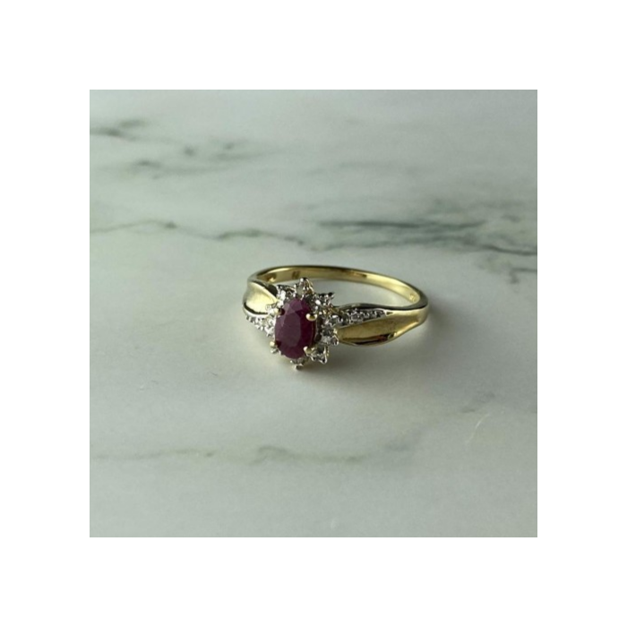 925 Sterling Silver Gold Plated Ruby & Diamonds Ring Size 6.5